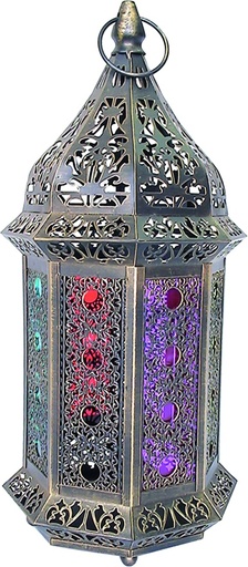 [14024] 61.5cm x 23cm x 21.5cm Brushed Lantern w/ Coloured Glass