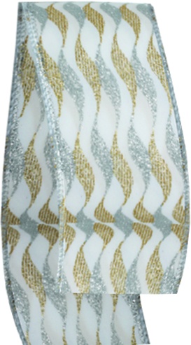 [AC597] Glittered Patterned Satin Ribbon, 9.1m
