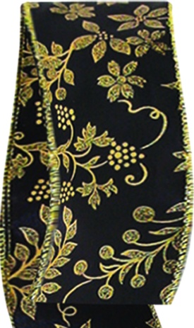 [KC5604G53G] 9.1m x 6.5cm Patterned Satin Ribbon #54 - Gold/Black
