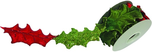 [SL097] 2.7m Velvet Holly-Shaped Ribbon Roll - Red/Green