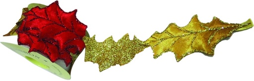 [SL098] 2.7m Velvet Holly-Shaped Ribbon Roll - Gold/Red