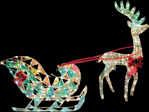 [GV004] 122cm & 55cm Light-Up Deer and Sleigh, Warm White LED