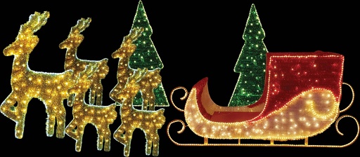 [GV015] Light-Up 3D Sleigh with 2D Reindeers, 2m & 6m