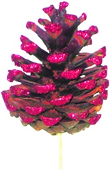 [GL025S-50-R] Glittered Pinecone with Stem, 4cm