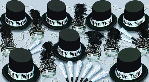 [88684-50] The Silver Top Hat Assortment for 50 - Black/Silver