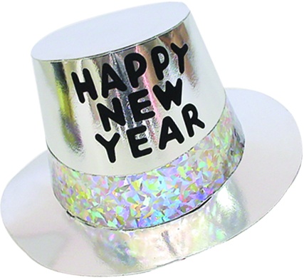 [K88140] Printed Happy New Year Platinum Hi-Hat - Silver/Black