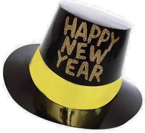 [K88618] Foil Glittered HNY Hat - Black/Gold