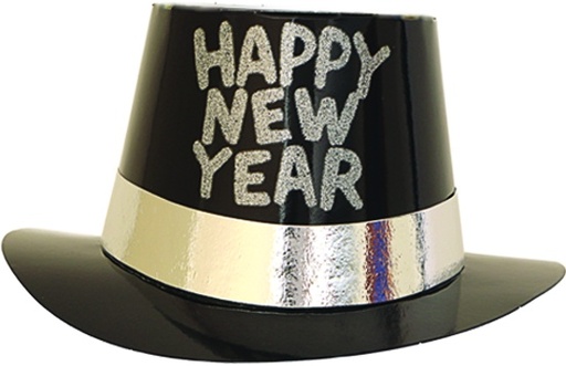 [K88618-S] Foil Glittered HNY Hat - Black/Silver
