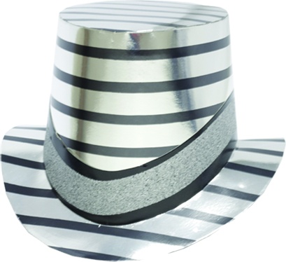 [Y821] Glittered Striped Foil Hat - Silver/Black