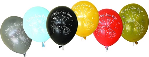 [BA003-ASST] 30cm Biodegredable, Helium-Quality, Happy New Year Balloons - Assorted Colours