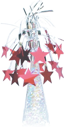 [Y1187-SR] 43cm Cone w/ Stars Table Decoration - Silver/Red