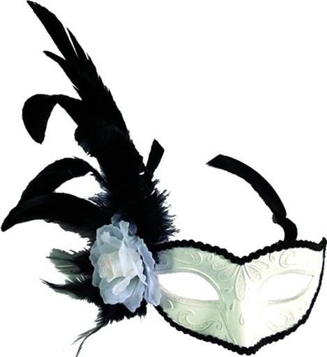 [CF009-W] Feather Mask - White