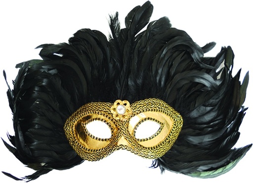 [ZZM001] Feather Mask - Gold w/ Black Feather