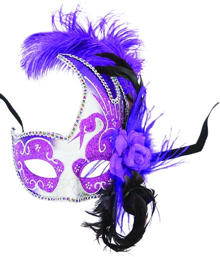 [ZZM003] Feather Mask - Silver w/ Purple Feather