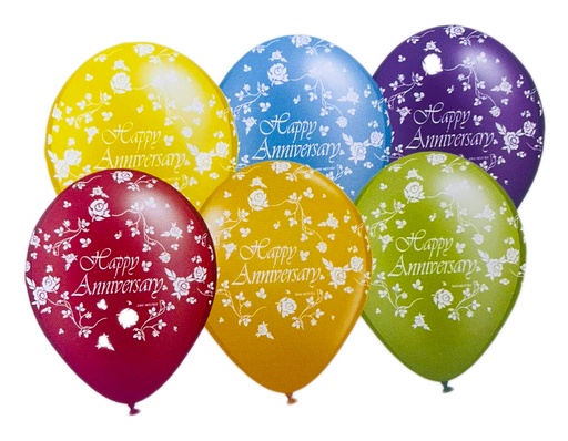 [BA008] 12" Printed Happy Anniversary Balloons - Assorted Colours