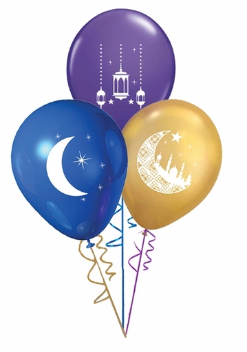 [BA018] Ramadan Printed Balloons - Mixed color of Lavender, Blue & Gold