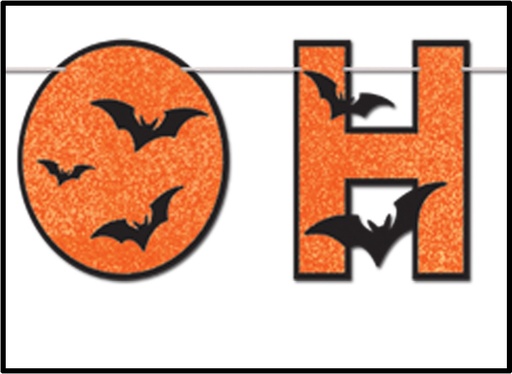 [01022] 3.3m x 21cm Glittered 'Happy Halloween' Streamer - Orange/Black