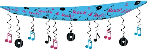 [50263] 3.6m x 30cm Rock & Roll Ceiling Decor - Blue/Black/Pink