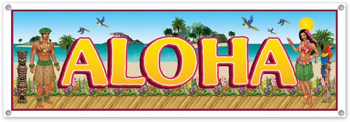 [50419] 1.5m x 53cm Aloha Tropical Beach Sign Banner - Yellow, Green, Blue