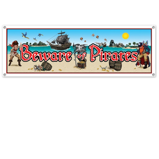 [50477] Beware Of Pirates Sign Banner, 1.5m