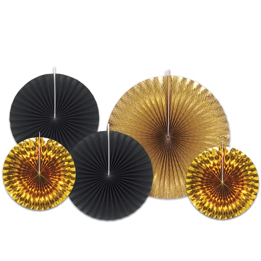 [53319] Assorted Paper & Foil Decorative Fans, Black & Gold