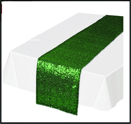 [54111-G] Sequined Table Runner, Green, 11¼" x 6' 3"