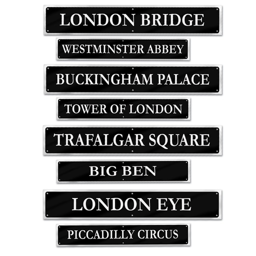 [54824] British Street Sign Cutouts 44" x 24" printed 2 sides w/ different designs