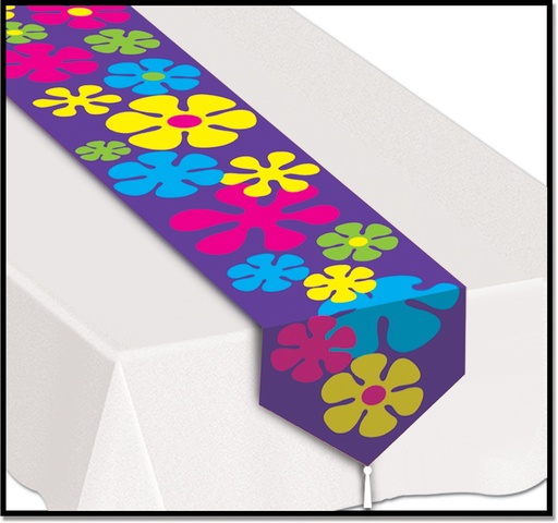 [57195] 1.8m x 28cm Printed Retro Flowers Table Runner