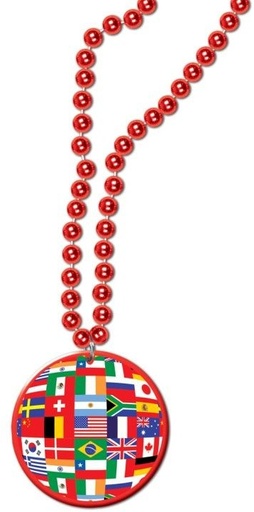 [57383] Beads with International Flag Medallion, 84cm