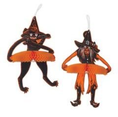 [00635] Vintage Halloween Jointed Tango Witch & Cat
