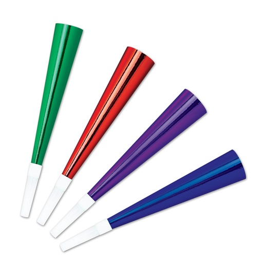 [66110] Pkgd Foil Party Horns, 23cm, 4/pkg