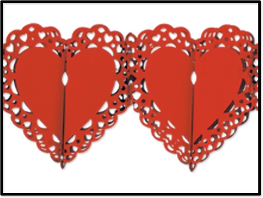 [70590-R] 3.6m x 18cm Lace Heart Garland