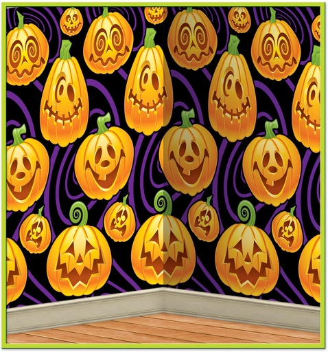 [00711] 9m x 1.2m Jack-O-Lantern Backdrop Insta-theme - Orange/Black