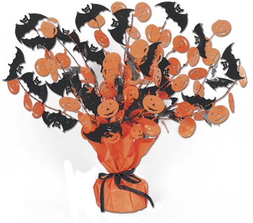 [00805] 38cm Bat and Pumpkin Gleamin' Burst Centrepiece - Orange/Black