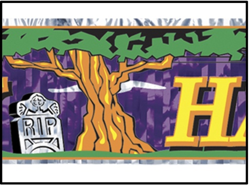 [00880] 1.5m x 20cm Metallic 'Happy Halloween' Fringe Banner - Multicolour