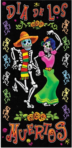 [00929] 1.5m x 76cm Day Of The Dead Door Cover - Multicolour
