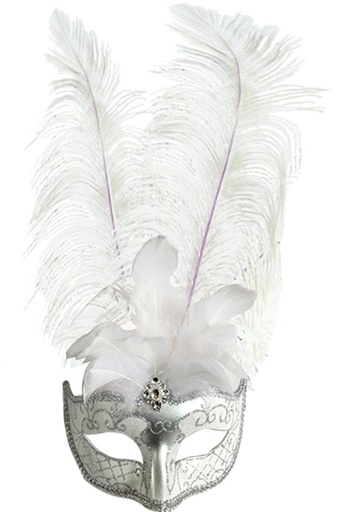 [CF013-SW] Feather Mask - White/Silver
