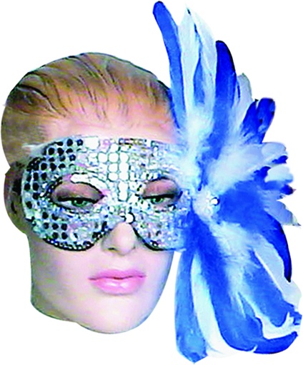[CM18-SWB] Silver Mask with Dark Blue/White Feather