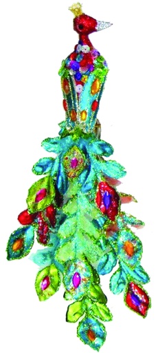 [F15514] 30cm Peacock Ornament with Clip - Red/Teal/Green