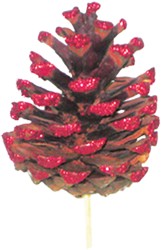 [GL025L-10-R] Glittered Pinecone with Stem, 7-8cm