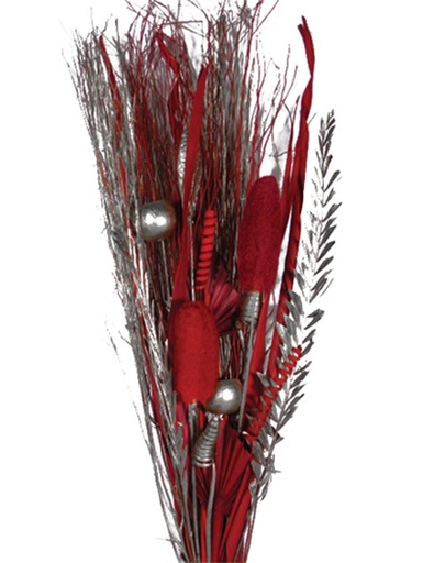 [GL127] Vase Filler with Assorted Dry Flowers and Stems - Silver/Red