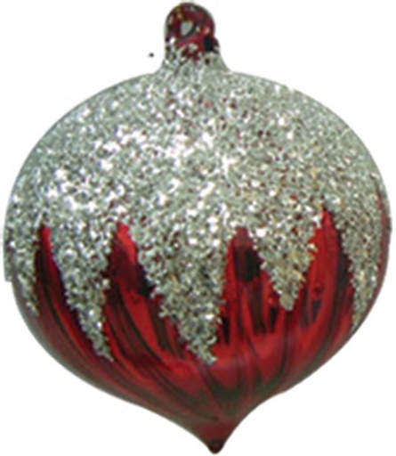 [GG2764-R] 9cm Glass Onion with Glitter - Red/Silver