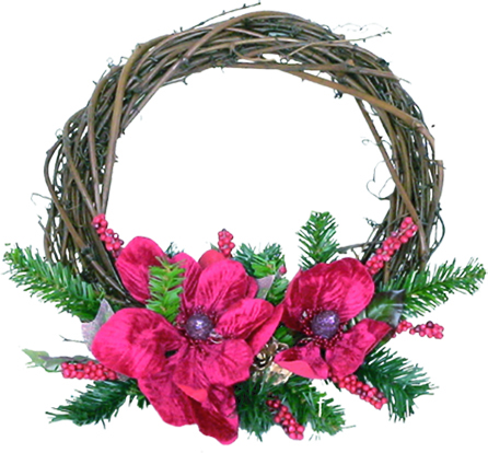 [X2293A-GDR] 35CM RATTAN WREATH WITH PIONY R / GD - Gold/Red