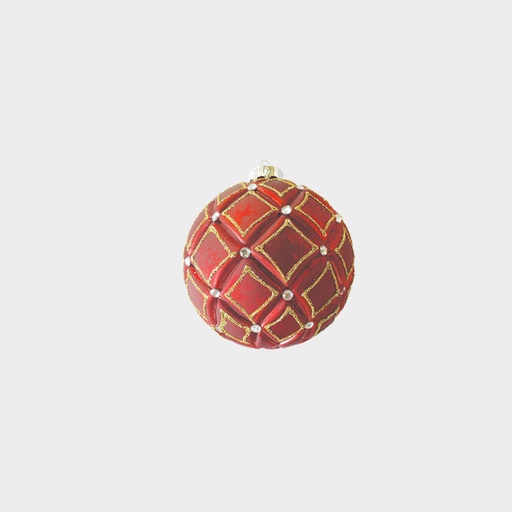 [HH239] 10cm Antique Finish Matte Glass Ball - Red/Silver