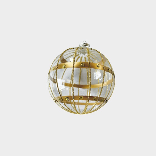 [HH242] 12cm Clear Glass Ball with Glitter Design - Gold