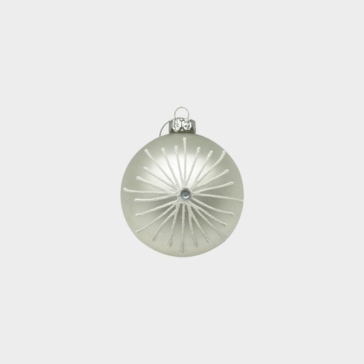 [HH262] 12cm Glittered Glass Ball - Silver/White