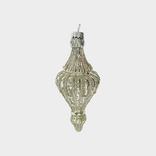 [HH287] 16.5cm Glittered Glass Finial - Antique Silver
