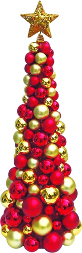 [HT002-GDR] 60cm Ball Cone Tree - Gold/Red