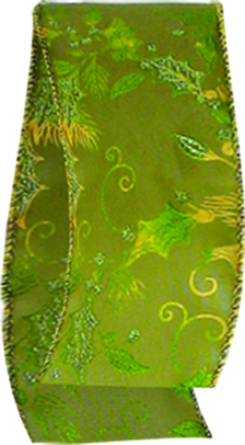 [KC5683G15] Ribbon #55, 6.5cm x 9.1m Ribbon - Gold/Green