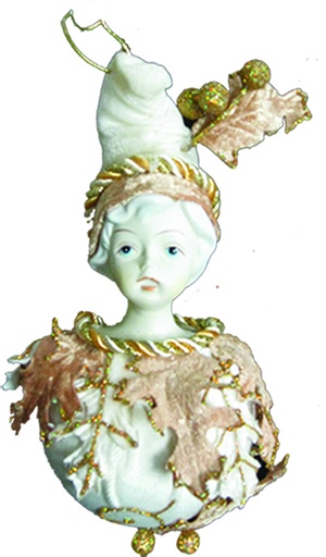 [49079-IV] 23cm Angel on Leaf ball - Gold/Ivory